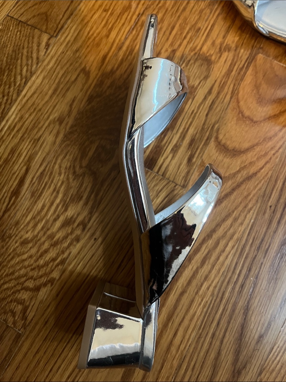 Steve Madden Silver Metallic Strappy Square-Toe Heels - Picture 2 of 3